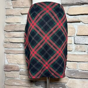 J.McLaughlin Women Skirt Size S Plaid Knit Red Green Black Career Cocktail Party